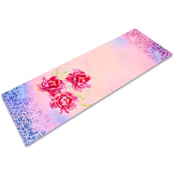 Коврик для йоги Замшевый каучуковый двухслойный 3мм Record (размер 1,83мx0,61мx3мм, розовый, с цветочным принтом)