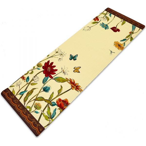 Коврик для йоги Джутовый (Yoga mat) двухслойный 3мм Record (размер 1,83мx0,61мx3мм, джут, каучук, бежевый, с цветочным принтом)