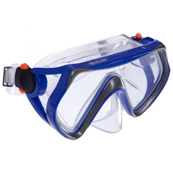 Маска для плавания Zelart (термостекло, PVC, пластик, желтый, синий-серый, желтый-серый) - Цвет Синий-серый