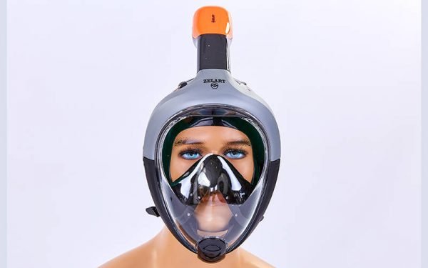 Маска для снорклинга с дыханием через нос Zelart (силикон черный, р-р S-XL, цвета в ассортименте) - Серый-черный-L-XL