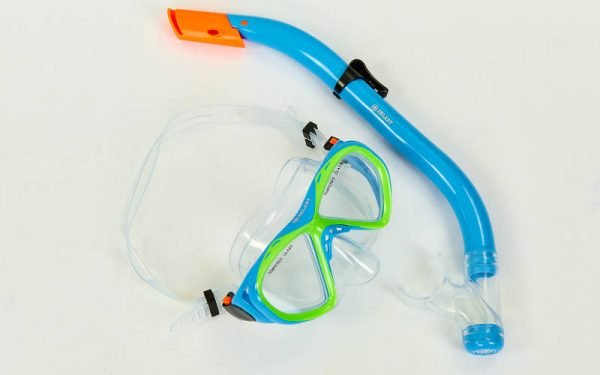 Набор для плавания подростковый маска с трубкой Zelart (10-16лет, т.стекло,PVC, цвета в ассортименте) - Цвет Голубой-желтый-прозрачный