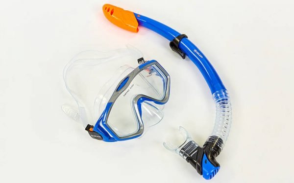 Набор для плавания маска с трубкой Zelart (термостекло, PVC, пластик, цвета в ассортименте) - Цвет Синий-серый-прозрачный