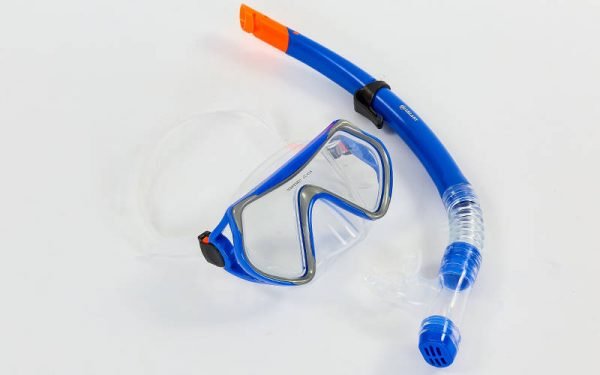 Набор для плавания маска с трубкой Zelart (термостекло, силикон, пластик, цвета в ассортименте) - Цвет Синий-серый-прозрачный