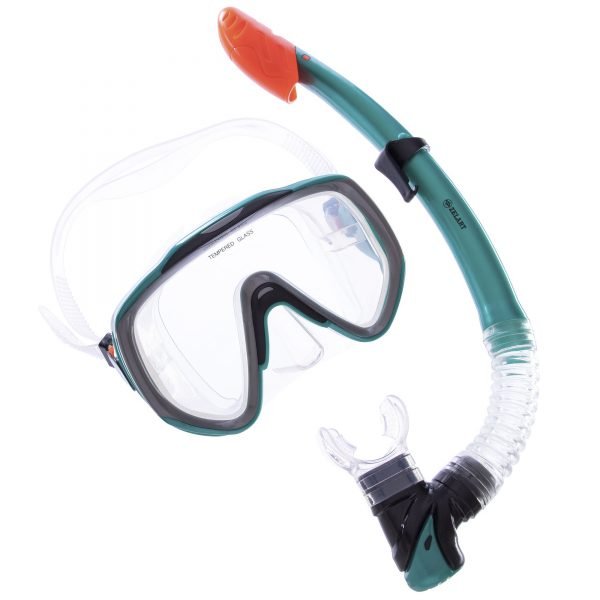 Набор для плавания маска с трубкой Zelart (термостекло, силикон, пластик, цвета в ассортименте) - Цвет Бирюзовый-серый-прозрачный