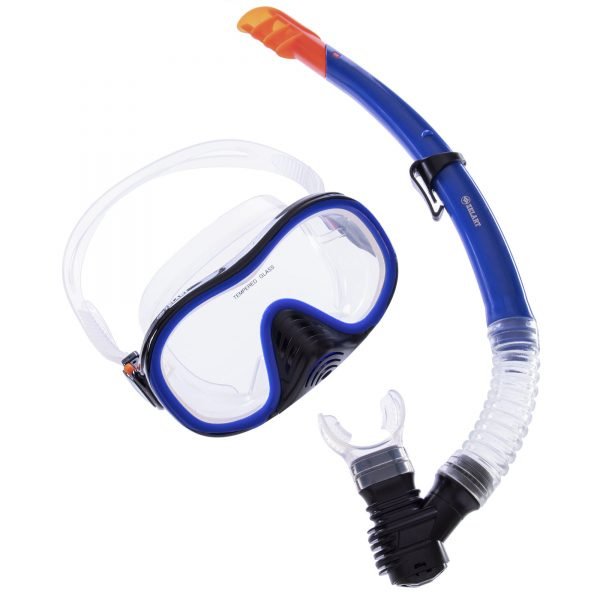 Набор для плавания маска с трубкой Zelart (термостекло, силикон, пластик, цвета в ассортименте) - Цвет Черный-синий-прозрачный