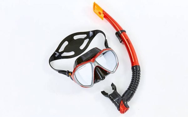 Набор для плавания маска с трубкой Zelart (термостекло, силикон черный, пластик, цвета в ассортименте) - Цвет Красный-серый-черный