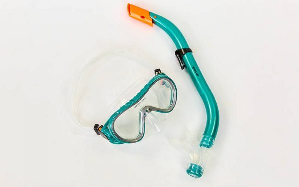 Набор для плавания подростковый маска с трубкой Zelart (10-16лет, т.стекло, цвета в ассортименте) - Цвет Бирюзовый-серый-прозрачный