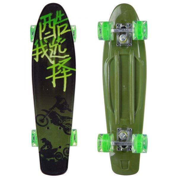 Скейтборд пластиковый Penny 22in со светящимися колесами с рисунком (колесо-PU, р-р деки 56х15см, зеленый)