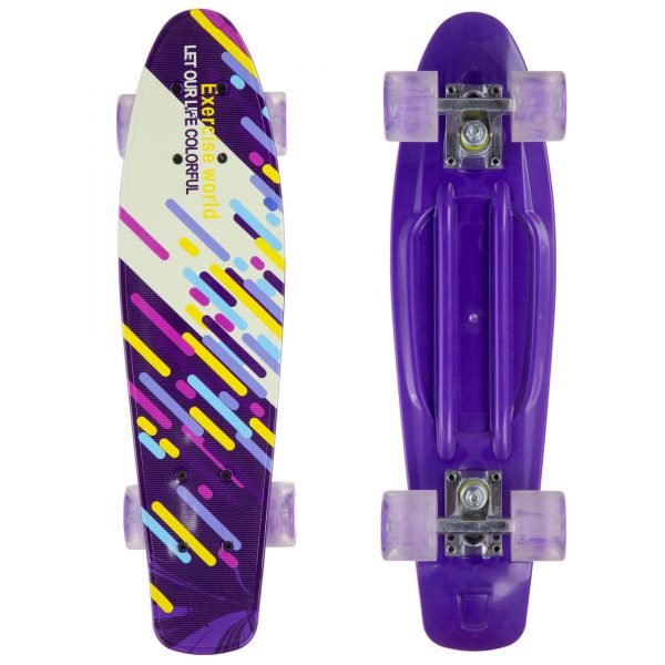 Скейтборд пластиковый Penny 22in со светящимися колесами с рисунком (колесо-PU, р-р деки 56х15см, фиолетовый)