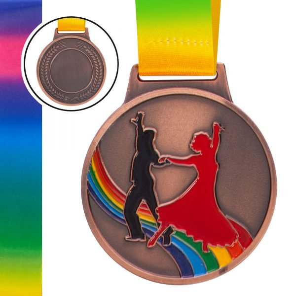 Медаль спортивная с лентой цветная d-6,5см Танцы (металл, 38g золото, серебро, бронза) - Цвет Бронзовый