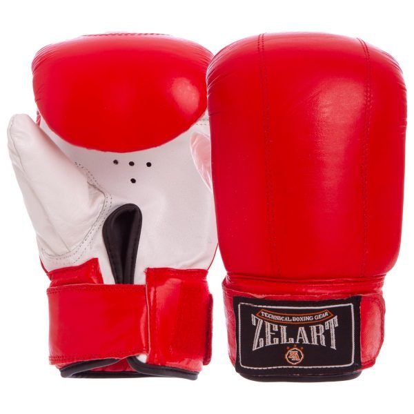 Снарядные перчатки с манжетом на липучке Кожа Zelart (р-р M-XL, цвета в ассортименте) - Красный-M