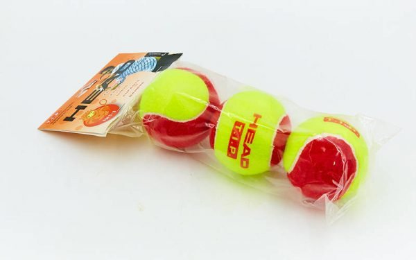 Мяч для большого тенниса HEAD (3шт) TIP RED (для детей 5-8 лет, в пакете, салатовый)