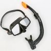 Набор для плавания маска с трубкой Zelart (термостекло, силикон черный, пластик, черный-оранжевый)