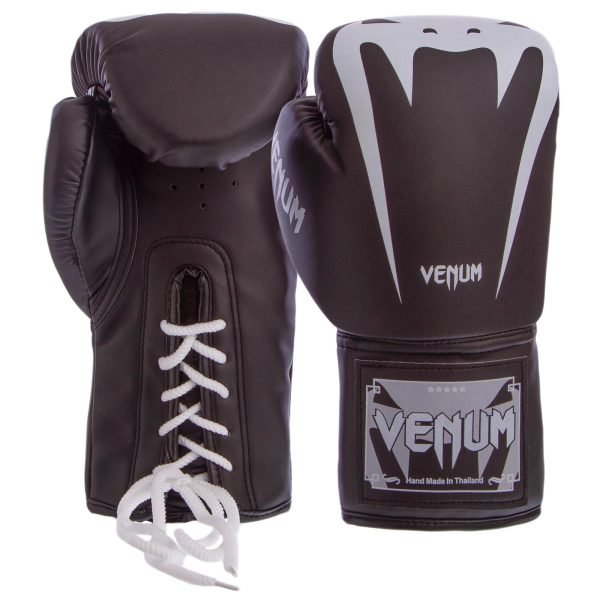 Перчатки боксерские PU на шнуровке VNM  (р-р 8-12oz, цвета в ассортименте) - Черный-белый-8 унции