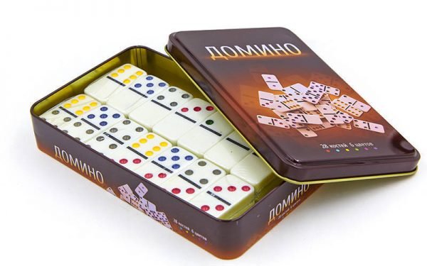Домино настольная игра в металлической коробке (кости-пластик, h-5см, р-р 19x3,5x11,5см)