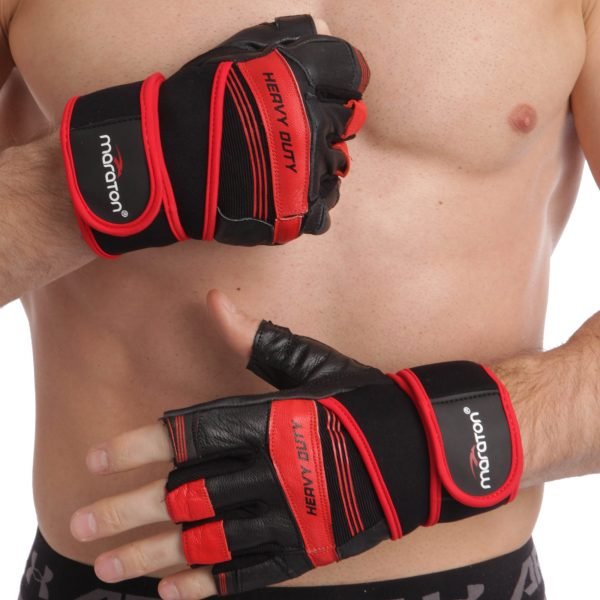 Перчатки для тяжелой атлетики MARATON (PVC, PL, открытые пальцы, р-р L-XXL, черный-красный) - L