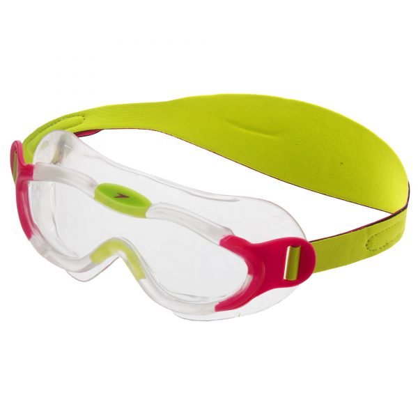 Очки-полумаска для плавания детские SPEEDO SEA SQUAD MASK (пропионат целлюлозы, термопластичная резина, неопрен, розовый-зеленый)