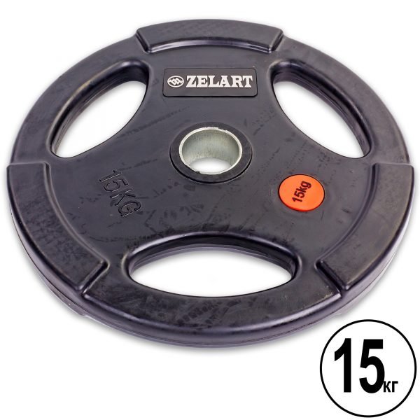 Блины (диски) обрезиненные с тройным хватом и металлической втулкой d-51мм Z-HIT Zelart 15кг (черный)