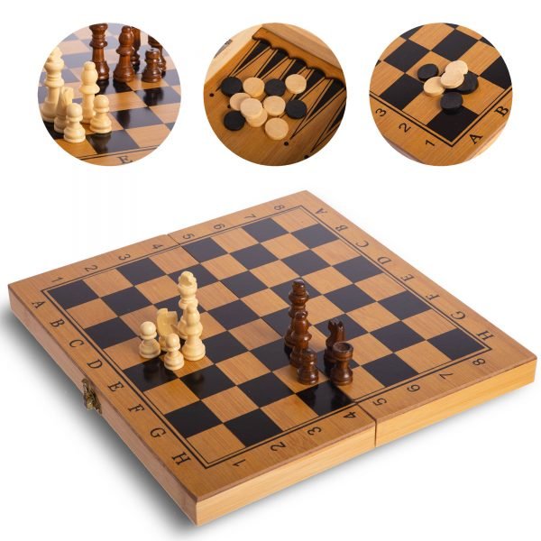 Шахматы, шашки, нарды 3 в 1 бамбуковые (фигуры-дерево, р-р доски 29x29см)