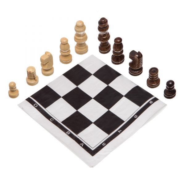Шахматные фигуры деревянные с полотном PVC для игр (дерево, h-4,5см)