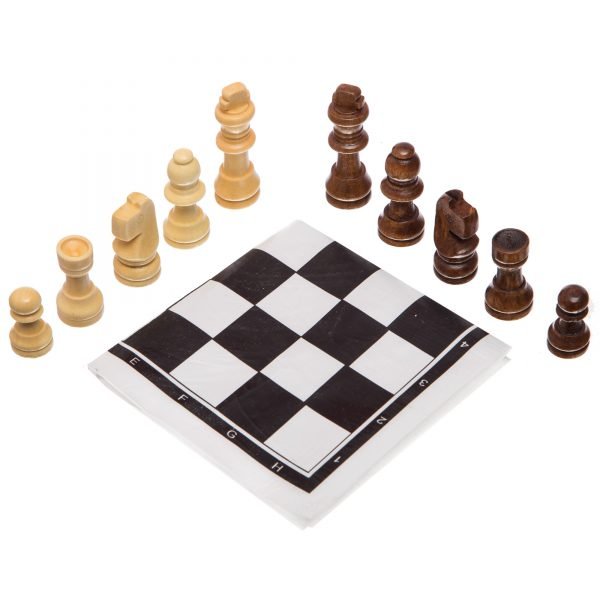 Шахматные фигуры деревянные с полотном PVC для игр (дерево, h-5,5см)