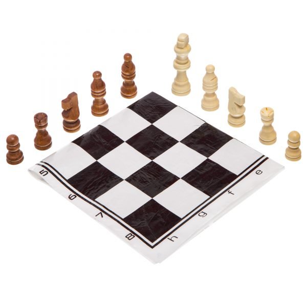 Шахматные фигуры деревянные с полотном PVC для игр (дерево, h-6,5см)