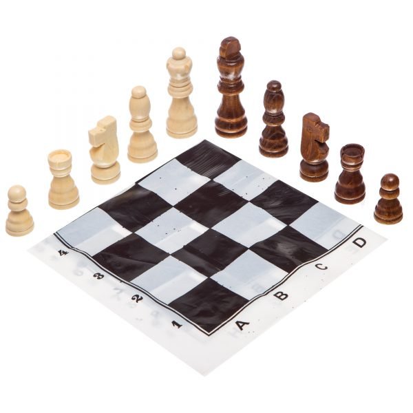 Шахматные фигуры деревянные с полотном PVC для игр (дерево, h-7,8см)