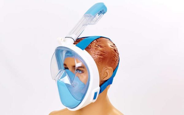 Маска для снорклинга с дыханием через нос Swim One (силикон, пластик, р-р S-XL, цвета в ассортименте) - Белый-голубой-L-XL
