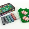 Покерный набор в металлической коробке-300 фишек (с номиналом, 2кол.карт, полотно)