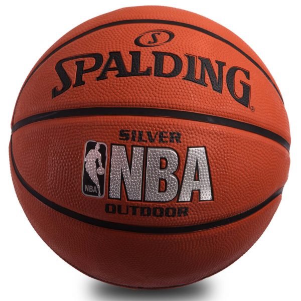 Мяч баскетбольный резиновый №7 SPALDING NBA SILVER OUTDOOR (резина, бутил, коричневый)