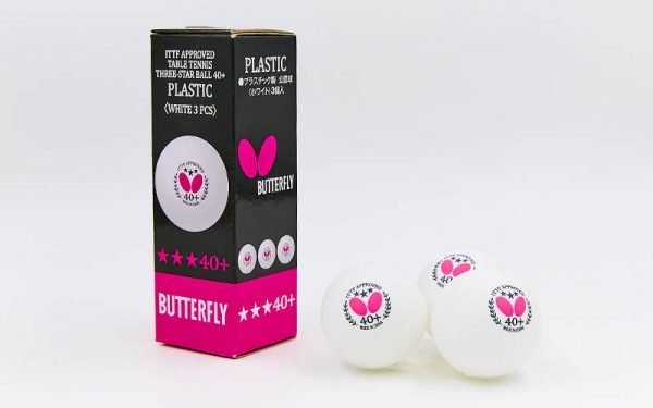 Набор мячей для настольного тенниса 3 штуки BUTTERFLY 3star (пластик, d-40мм, белый)