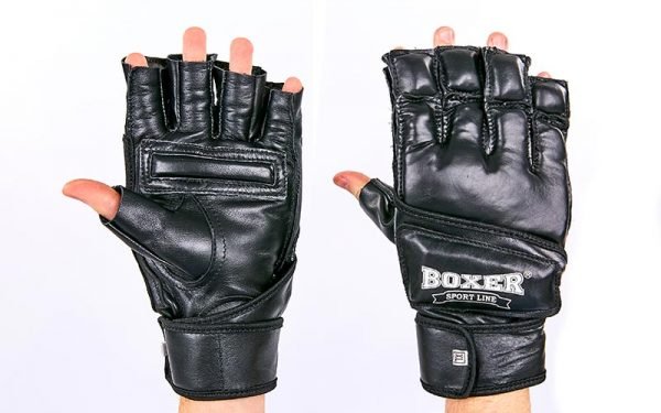 Перчатки для смешанных единоборств MMA кожаные BOXER Каратэ (р-р M-XL, цвета в ассортименте) - Черный-M