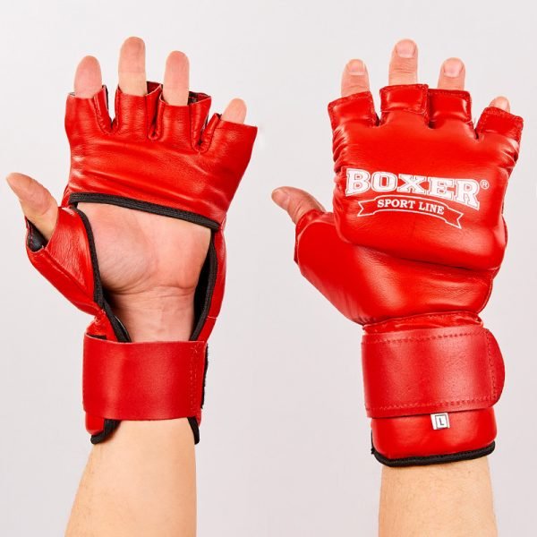 Перчатки гибридные для единоборств ММА кожаные (Иригуми) BOXER (р-р L, цвета в ассортименте) - Красный-L
