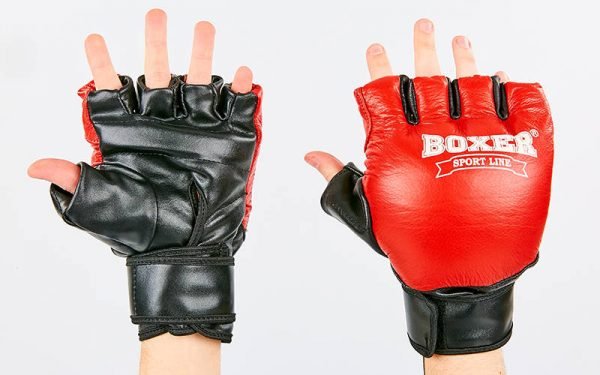 Перчатки для рукопашного боя, кунг-фу, самбо, ММА кожаные BOXER Таэкван-до (р-р L, цвета в ассортименте) - Красный-черный-L