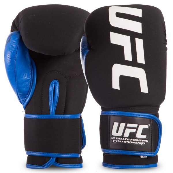 Перчатки боксерские PU на липучке ULTIMATE KOMBAT (PU, неопрен, р-р M-L, цвета в ассортименте) 017 - Синий-черный-L(12 унции)