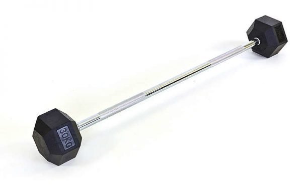 Штанга фиксированная прямая обрезиненная Rubber Hexagon Barbell 30кг (гриф l-95см)