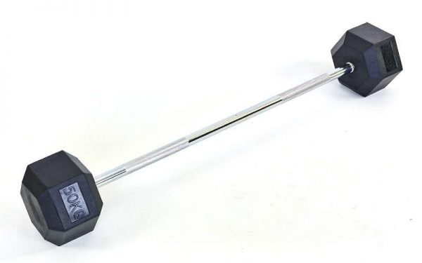 Штанга фиксированная прямая обрезиненная Rubber Hexagon Barbell 50кг (гриф l-95см)