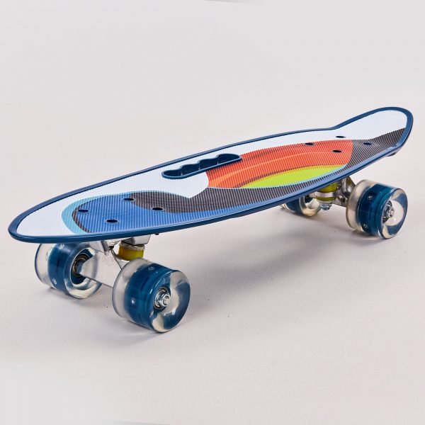 Скейтборд круизер пластиковый PC дека с отверстием и светящимися колесами (PU светящ, р-р 60x17см, синий)