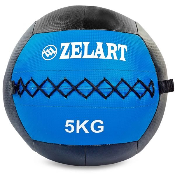 Мяч волбол для кроссфита и фитнеса 10кг Zelart WALL BALL (PU, наполнитель-метал. гранулы, d-33см, черный-синий)