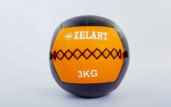 Мяч волбол для кроссфита и фитнеса 3кг Zelart WALL BALL (PU, наполнитель-метал. гранулы, d-33см, черный-оранжевый)