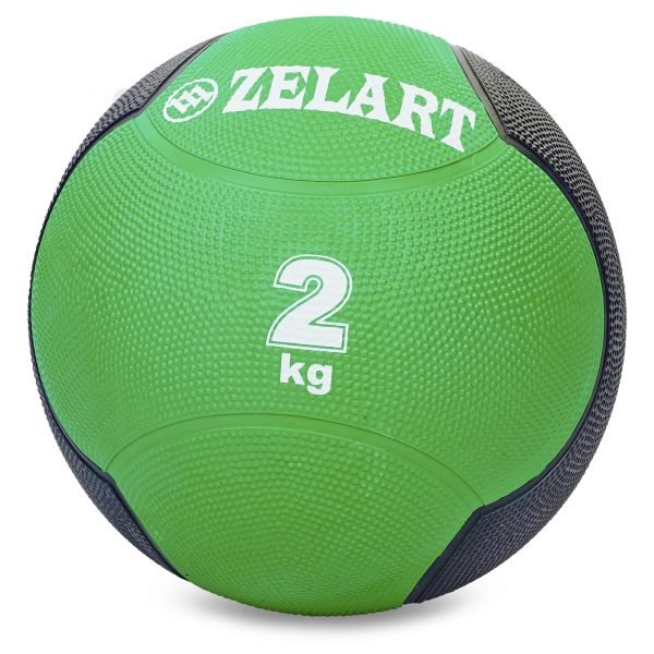 Мяч медицинский медбол Zelart Medicine Ball 2кг (резина, d-19см, зеленый-черный)