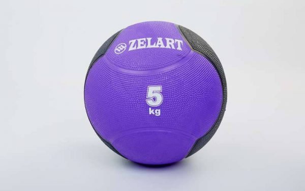 Мяч медицинский медбол Zelart Medicine Ball 5кг (резина, d-24см, фиолетовый-черный)