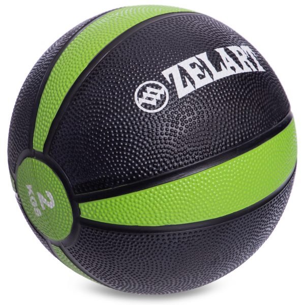 Мяч медицинский медбол Zelart Medicine Ball 2кг (резина, d-19см, черный-зеленый)