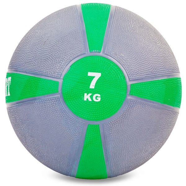 Мяч медицинский медбол Zelart Medicine Ball 7кг (резина, d-28,5см, серый-зеленый)