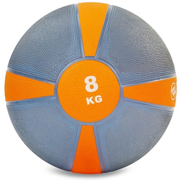 Мяч медицинский медбол Zelart Medicine Ball 8кг (резина, d-28,5см, серый-оранжевый)