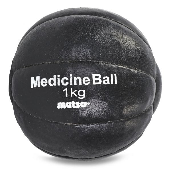 Мяч медицинский медбол MATSA Medicine Ball 1кг (верх-кожа, наполнитель-песок, d-14см, черный)