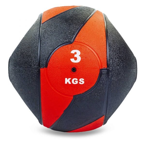 Мяч медицинский медбол с двумя рукоятками Record Medicine Ball 3кг (резина, d-23см, черный-красный)