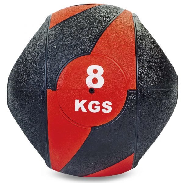 Мяч медицинский медбол с двумя рукоятками Record Medicine Ball 8кг (резина, d-27,5см, черный-красный)