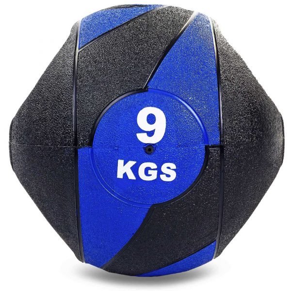 Мяч медицинский медбол с двумя рукоятками Record Medicine Ball 9кг (резина, d-27,5см, черный-синий)