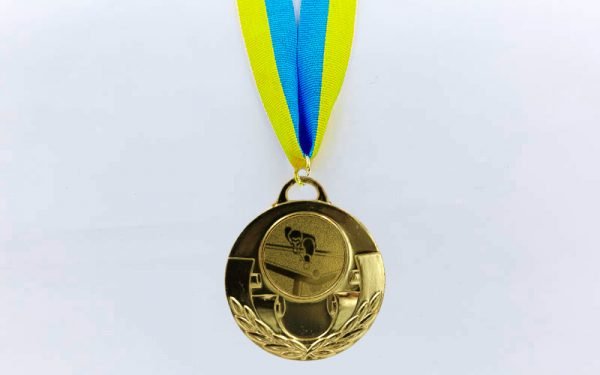Медаль спортивная с лентой AIM  d-5см Бильярд (металл, 25g, 1-золото, 2-серебро, 3-бронза) - Цвет Золотой